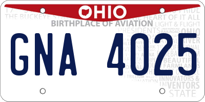 OH license plate GNA4025