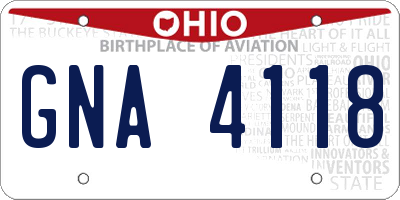 OH license plate GNA4118