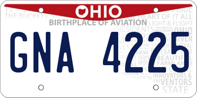 OH license plate GNA4225
