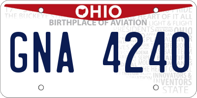 OH license plate GNA4240