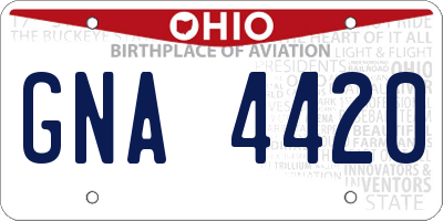 OH license plate GNA4420