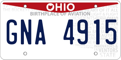 OH license plate GNA4915