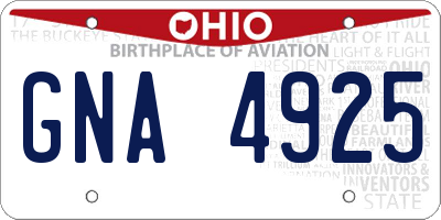 OH license plate GNA4925