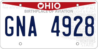 OH license plate GNA4928