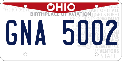OH license plate GNA5002