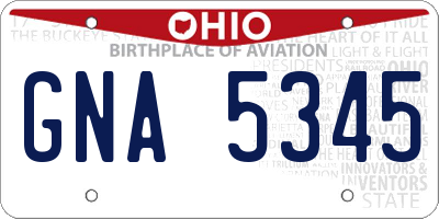 OH license plate GNA5345
