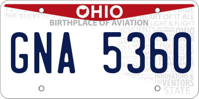 OH license plate GNA5360