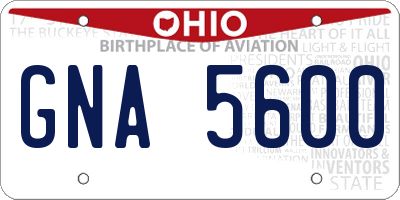 OH license plate GNA5600