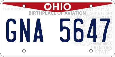OH license plate GNA5647