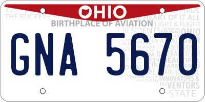 OH license plate GNA5670