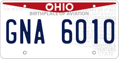 OH license plate GNA6010