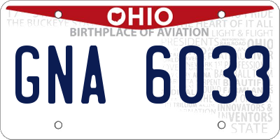 OH license plate GNA6033