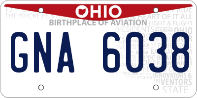 OH license plate GNA6038