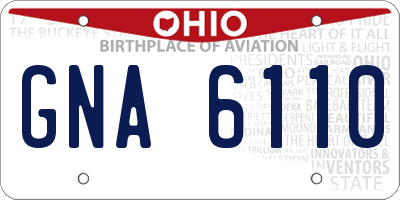 OH license plate GNA6110
