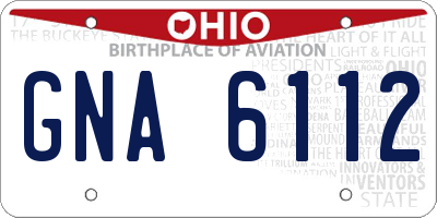 OH license plate GNA6112