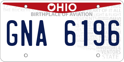 OH license plate GNA6196