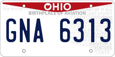 OH license plate GNA6313