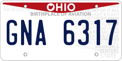 OH license plate GNA6317