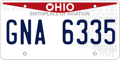 OH license plate GNA6335