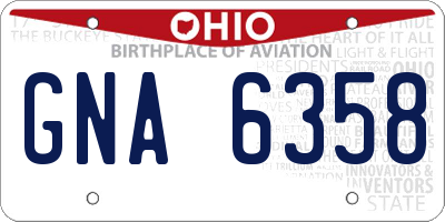OH license plate GNA6358