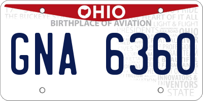 OH license plate GNA6360