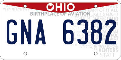 OH license plate GNA6382
