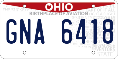 OH license plate GNA6418