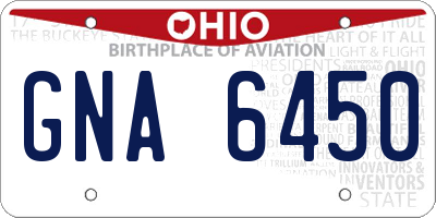 OH license plate GNA6450