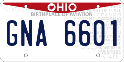 OH license plate GNA6601
