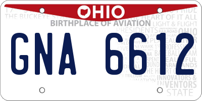 OH license plate GNA6612