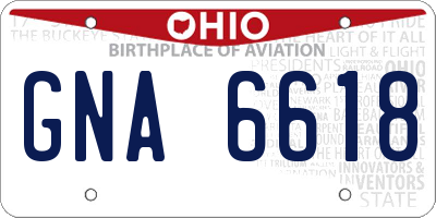 OH license plate GNA6618