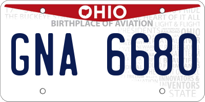 OH license plate GNA6680