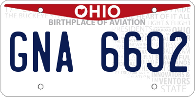 OH license plate GNA6692