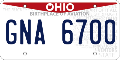 OH license plate GNA6700