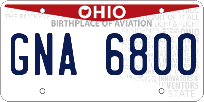 OH license plate GNA6800