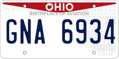 OH license plate GNA6934