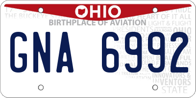 OH license plate GNA6992