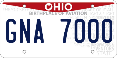 OH license plate GNA7000