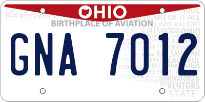 OH license plate GNA7012