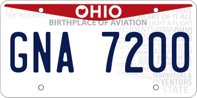 OH license plate GNA7200