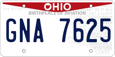 OH license plate GNA7625