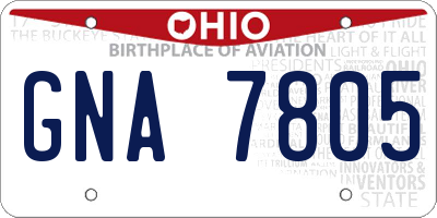 OH license plate GNA7805