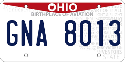 OH license plate GNA8013
