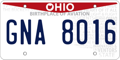 OH license plate GNA8016