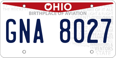 OH license plate GNA8027