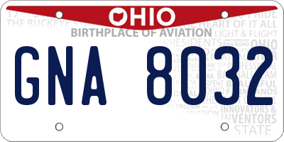 OH license plate GNA8032