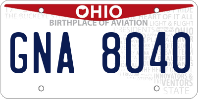 OH license plate GNA8040