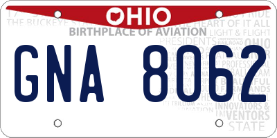 OH license plate GNA8062