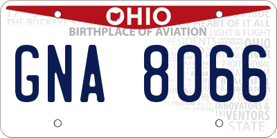 OH license plate GNA8066