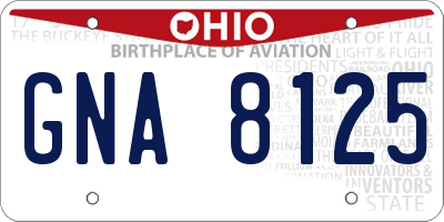 OH license plate GNA8125